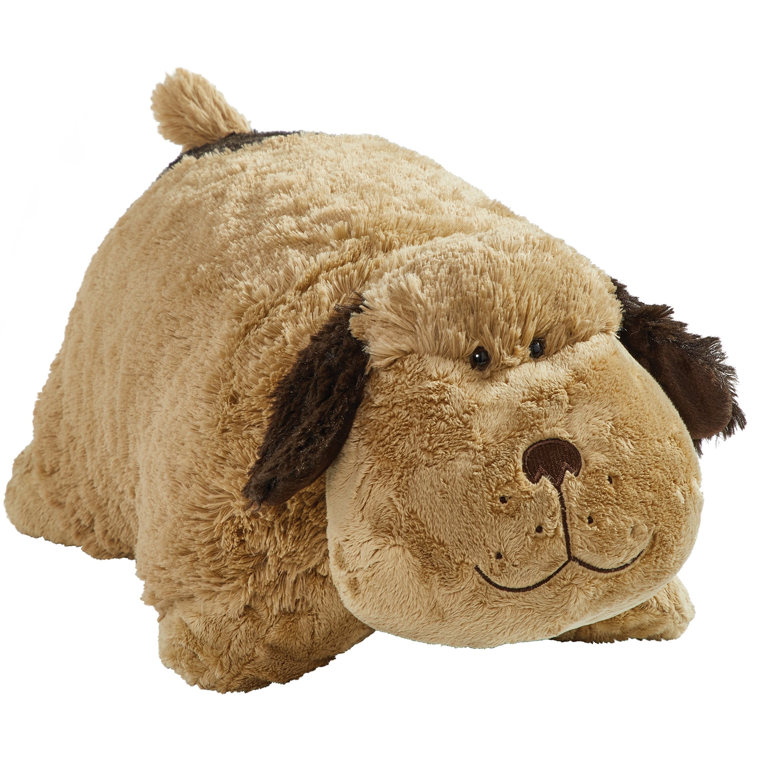 Pillow Pets Snuggly Puppy in beige chenille, a soft cuddle buddy and travel pillow.