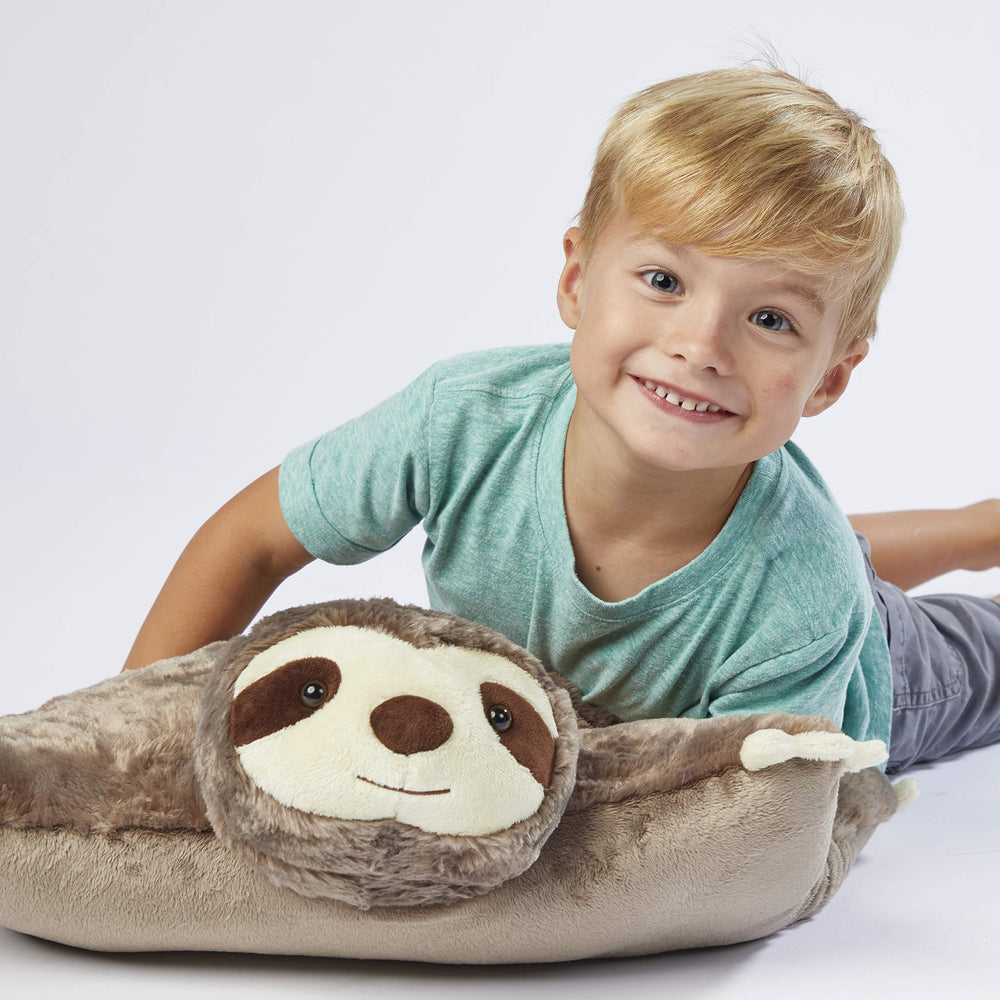 Pillow Pets Sunny Sloth soft plush fabric enhances nap time and travel comfort.