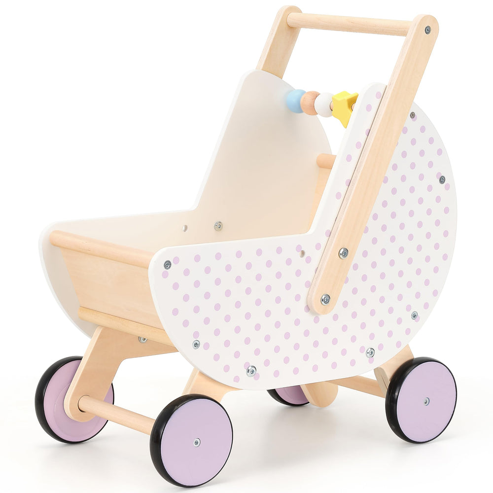 Pillowhale wooden baby walker with adjustable handle for growing toddlers.