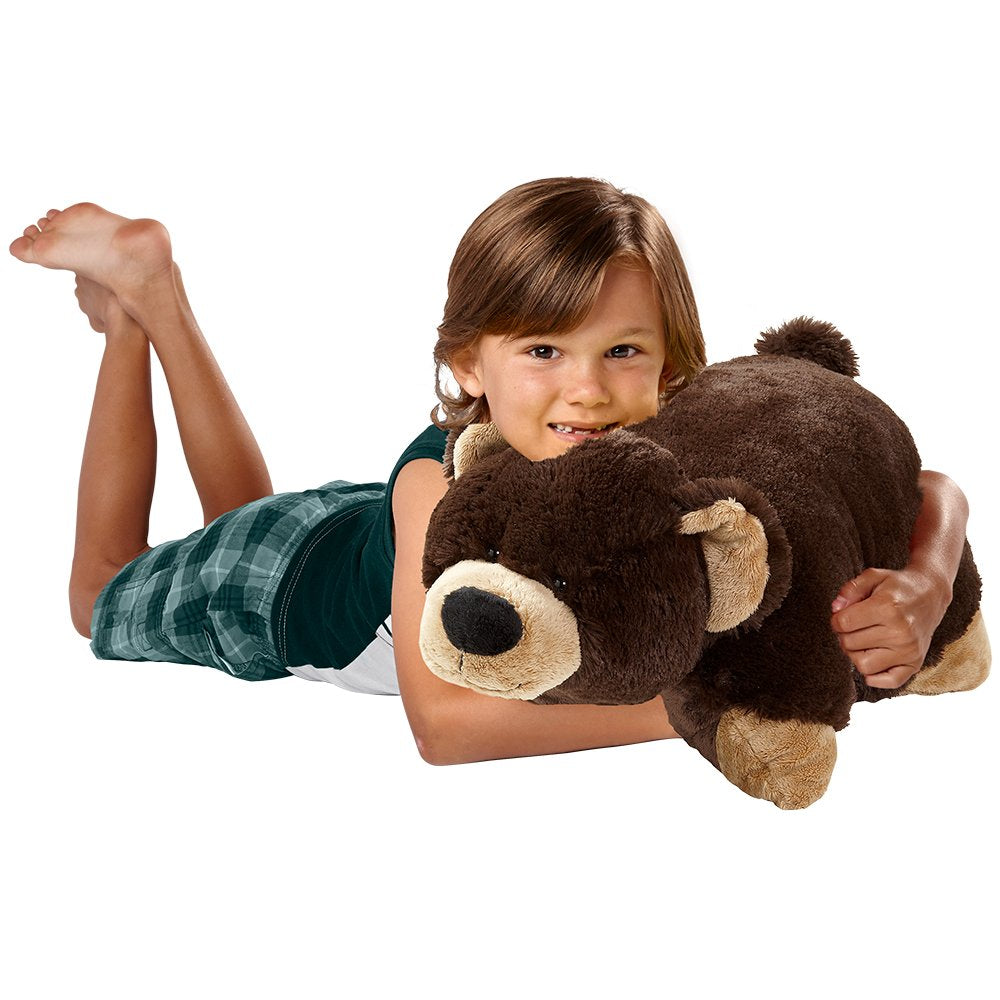 Pillow Pets Mr. Bear Velcro belly showing easy transform to pillow