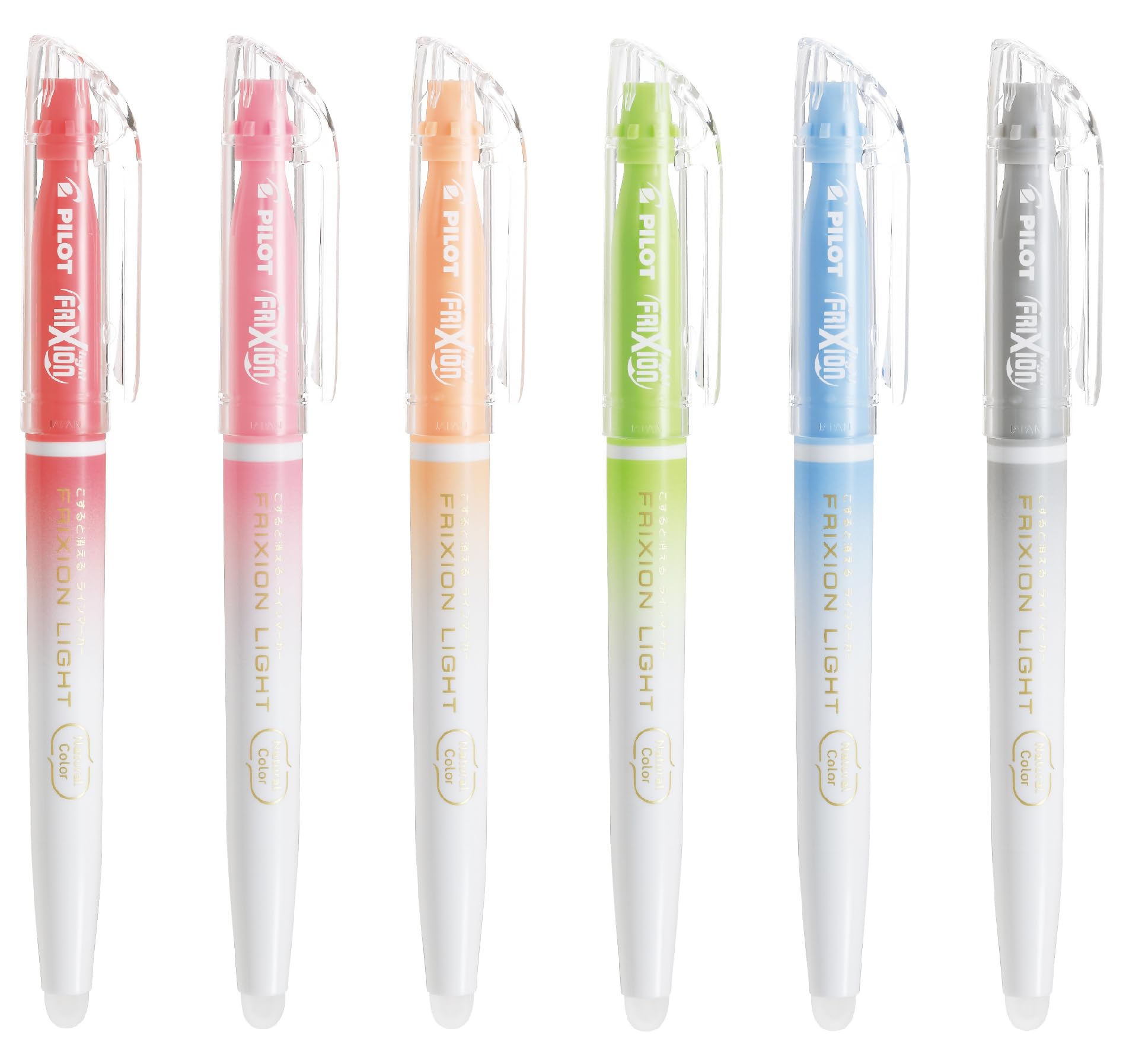 PILOT Frixion Light Natural Colors color swatches highlight soft hues for easy readability.