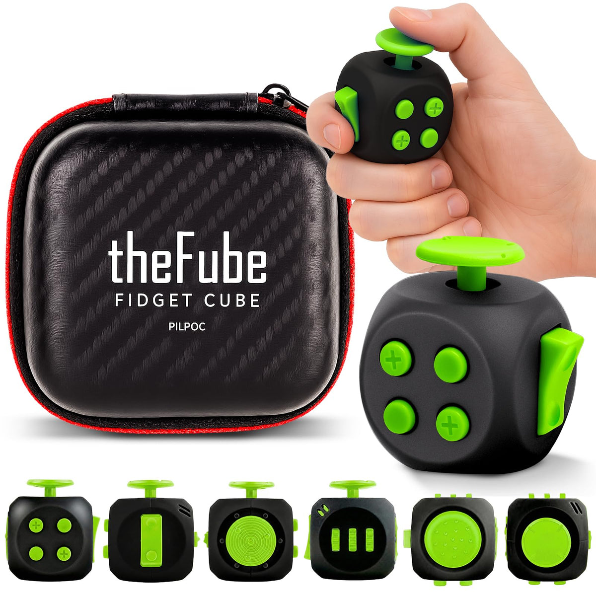 PILPOC theFube fidget cube shows six sides for calm focus in busy moments.