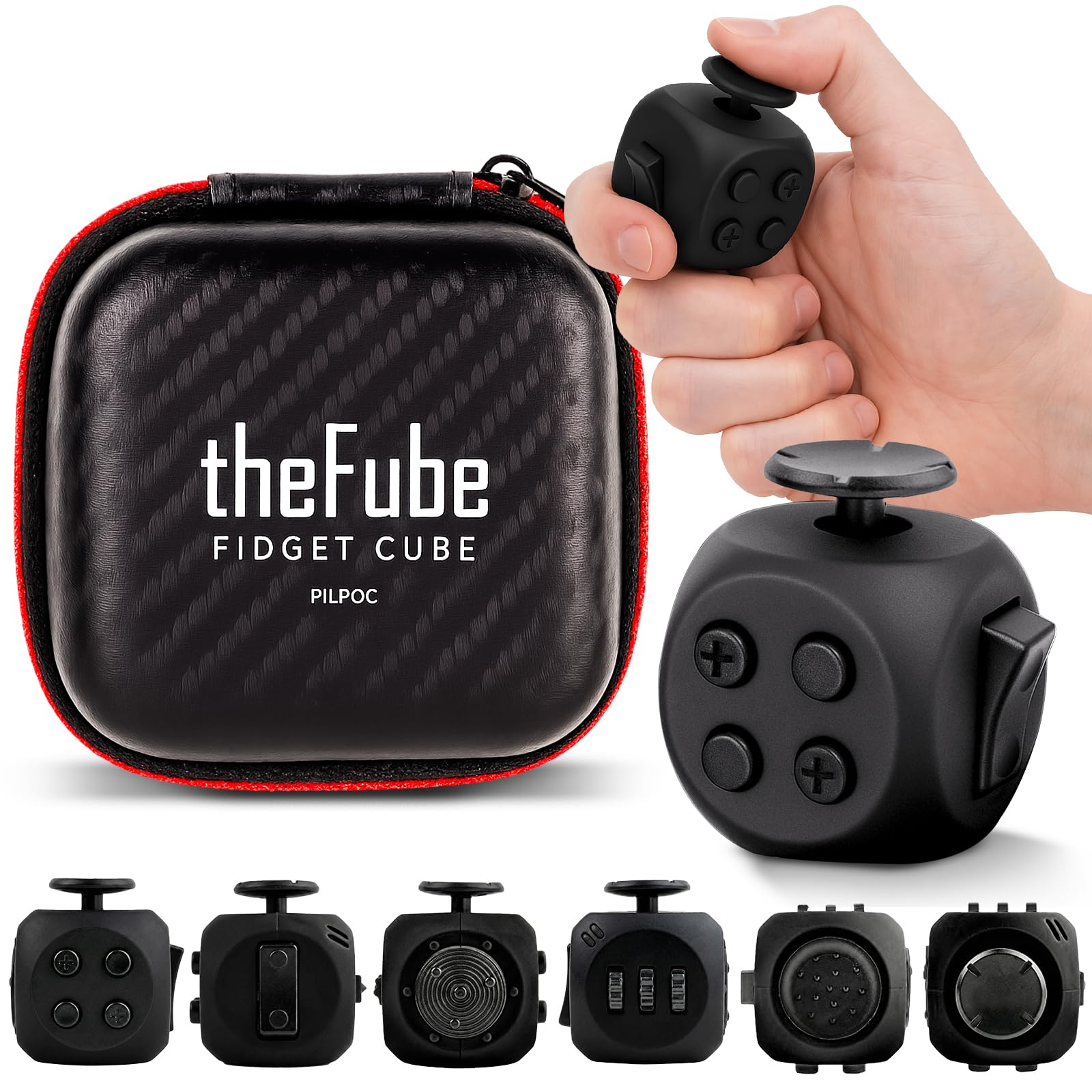 PILPOC TheFube fidget cube front view in Midnight supports focused work