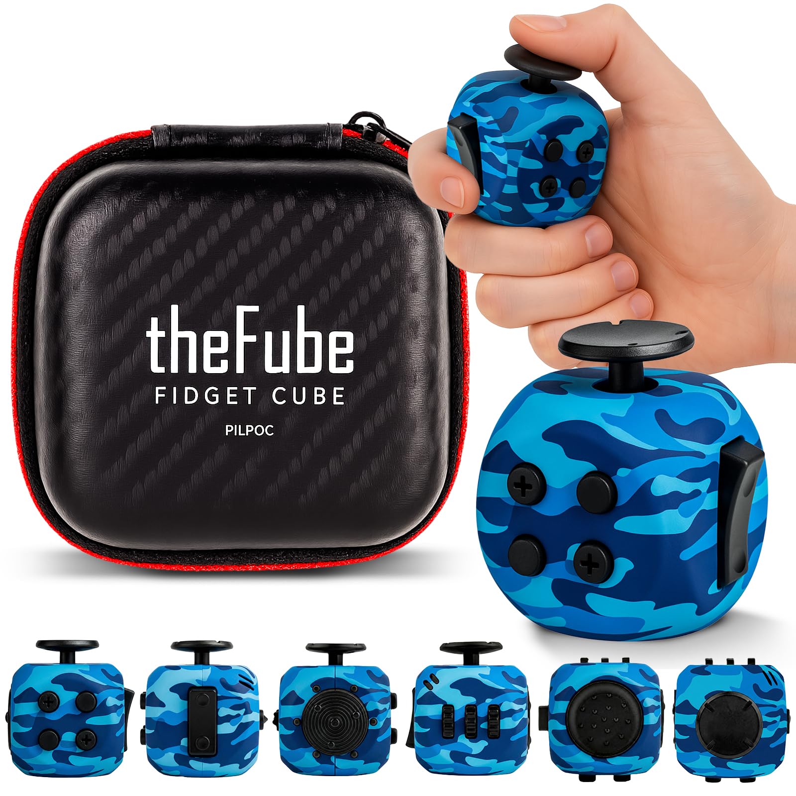 PILPOC TheFube fidget cube front view showing compact focus tool for everyday calm.