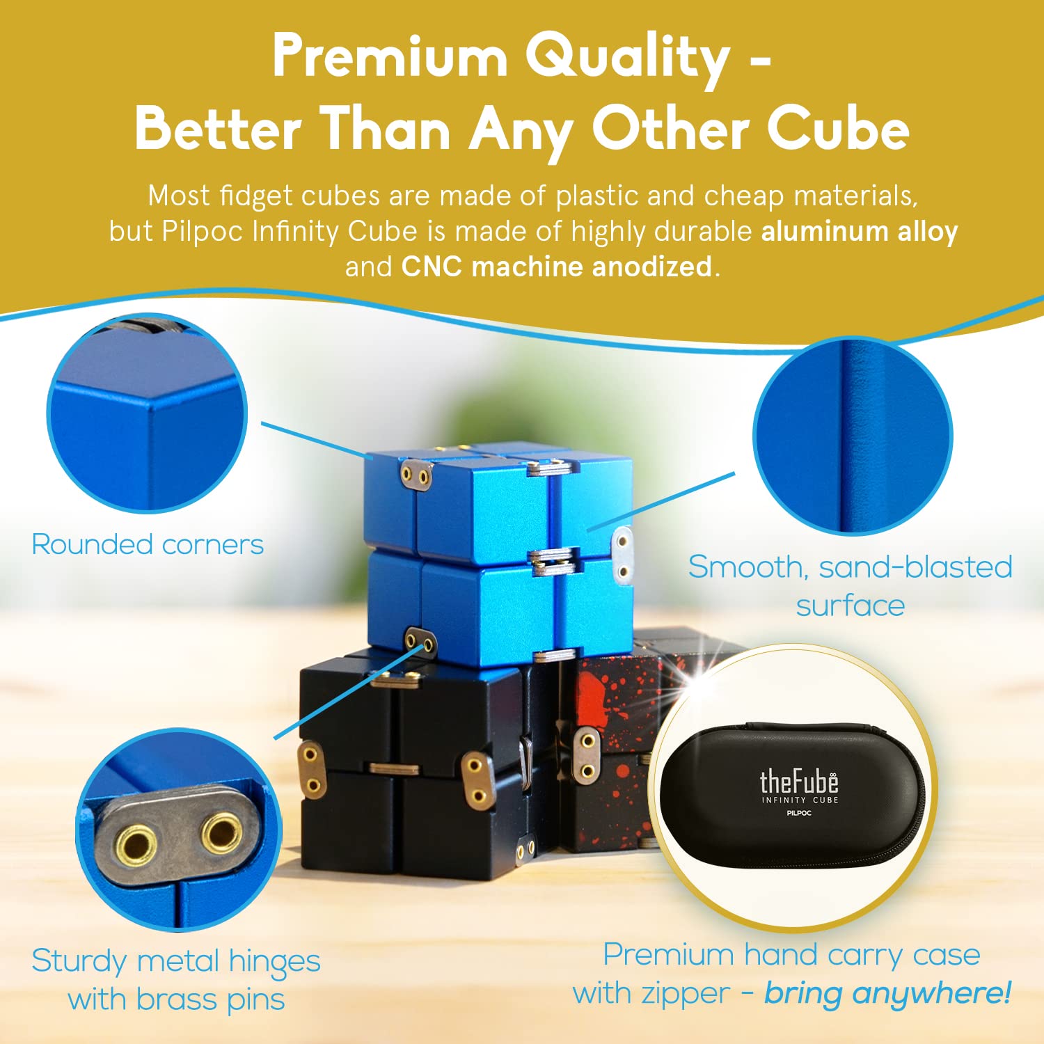 PILPOC TheFube Infinity Cube blue being rotated in hand for focus