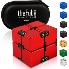 PILPOC theFube Infinity Cube red close-up showcasing tactile metal feel for stress relief.