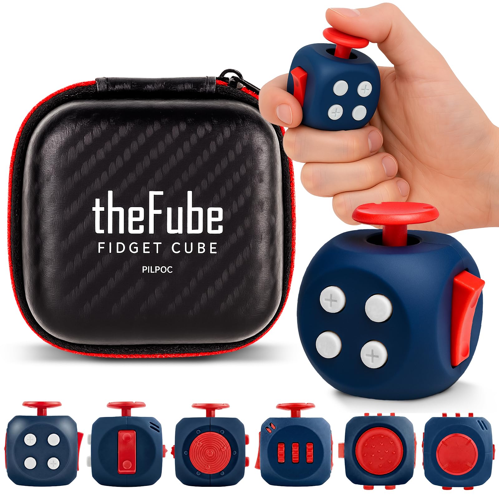 PILPOC TheFube six-sides cube showing varied tactile options for focus.