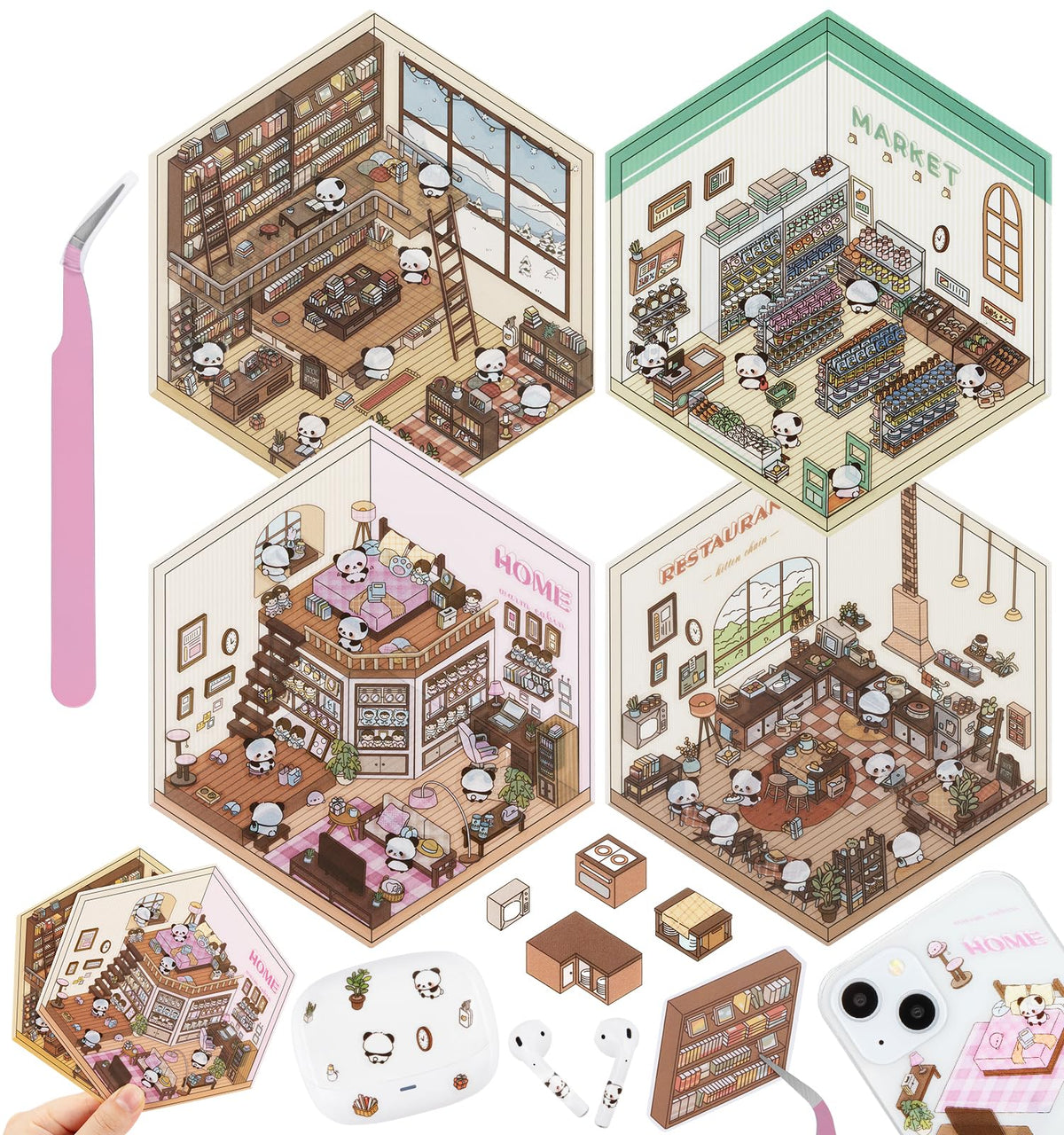 Pindda DIY 3D sticker Bookstore scene for notebooks and journaling inspiration