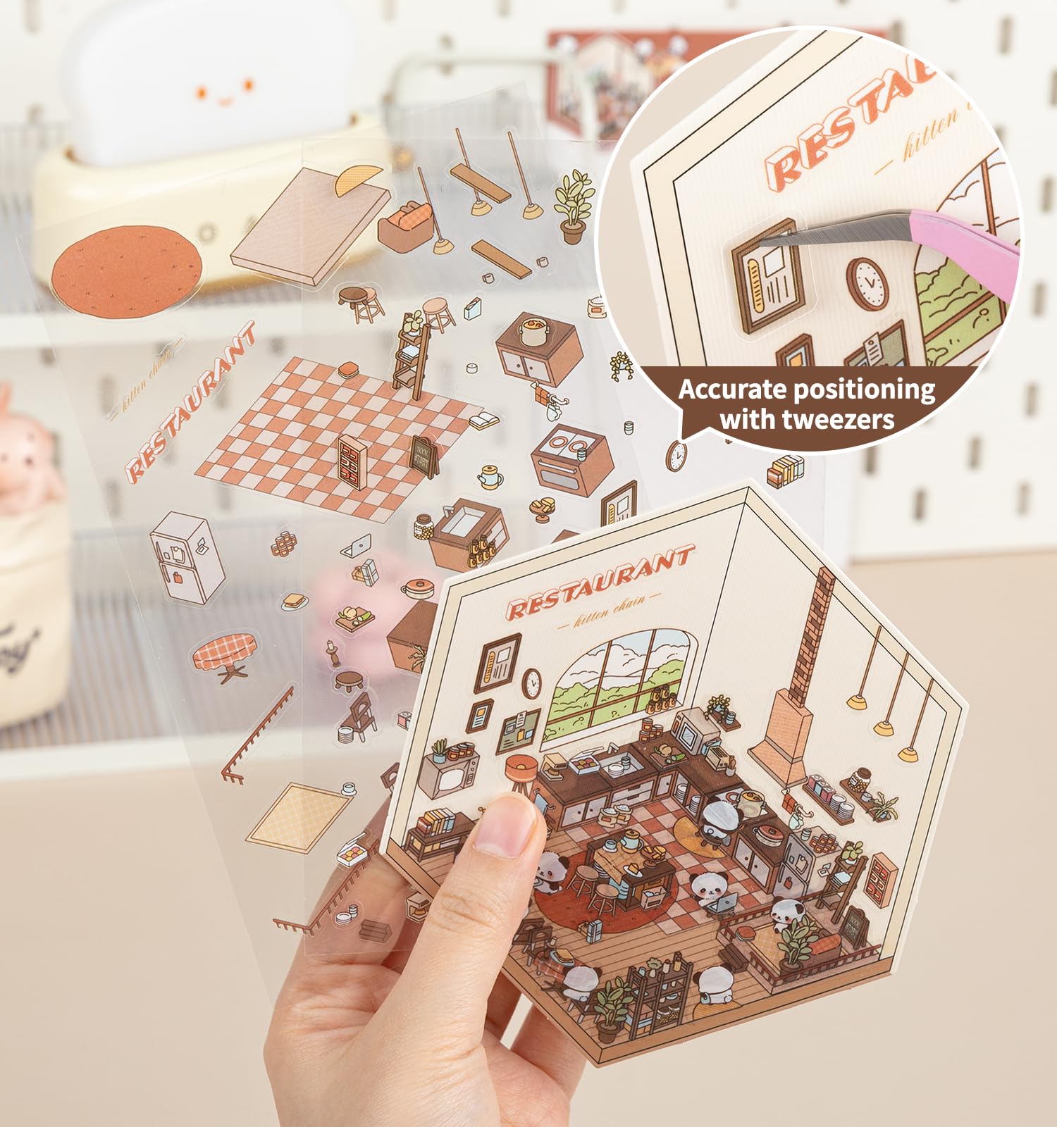 Pindda DIY 3D sticker Coffee Shop closeup with layered elements and depth