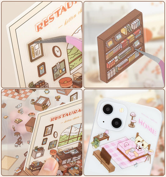 Pindda DIY 3D sticker Coffee Shop scene to decorate laptops and phones