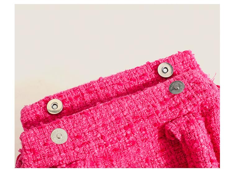 Pink Doll tweed fabric closeup shows durable luxe texture