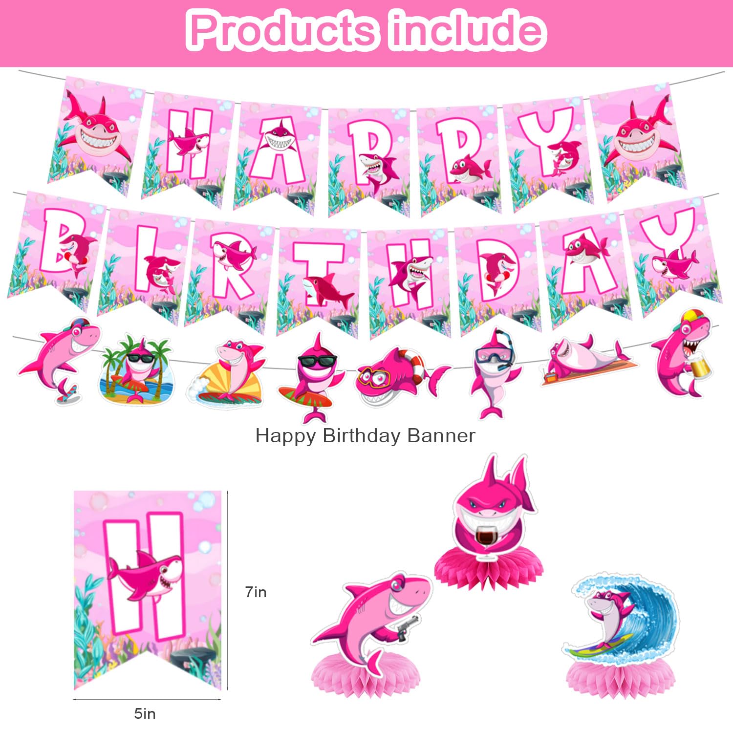 Pink Shark banner creates cohesive themed backdrop for baby girl celebration