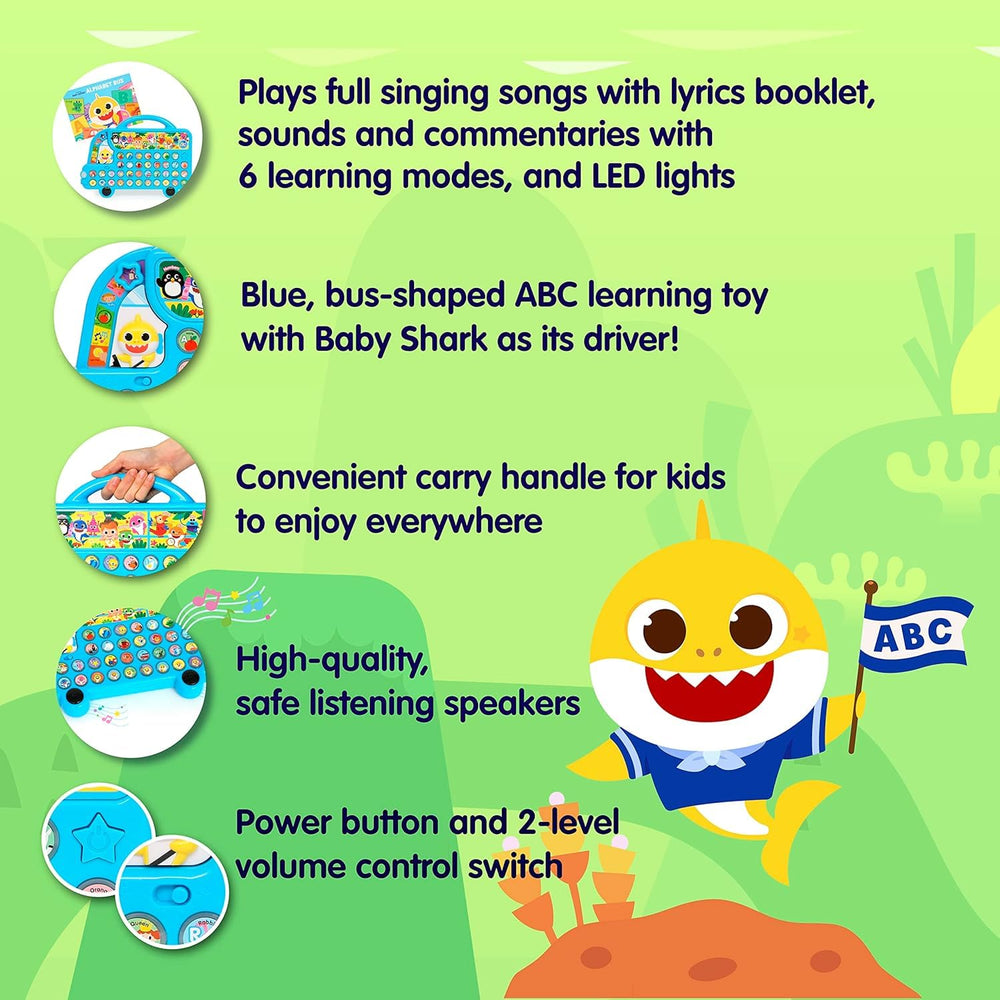 Pinkfong Baby Shark ABC Bus lyric booklet display supports early reading.