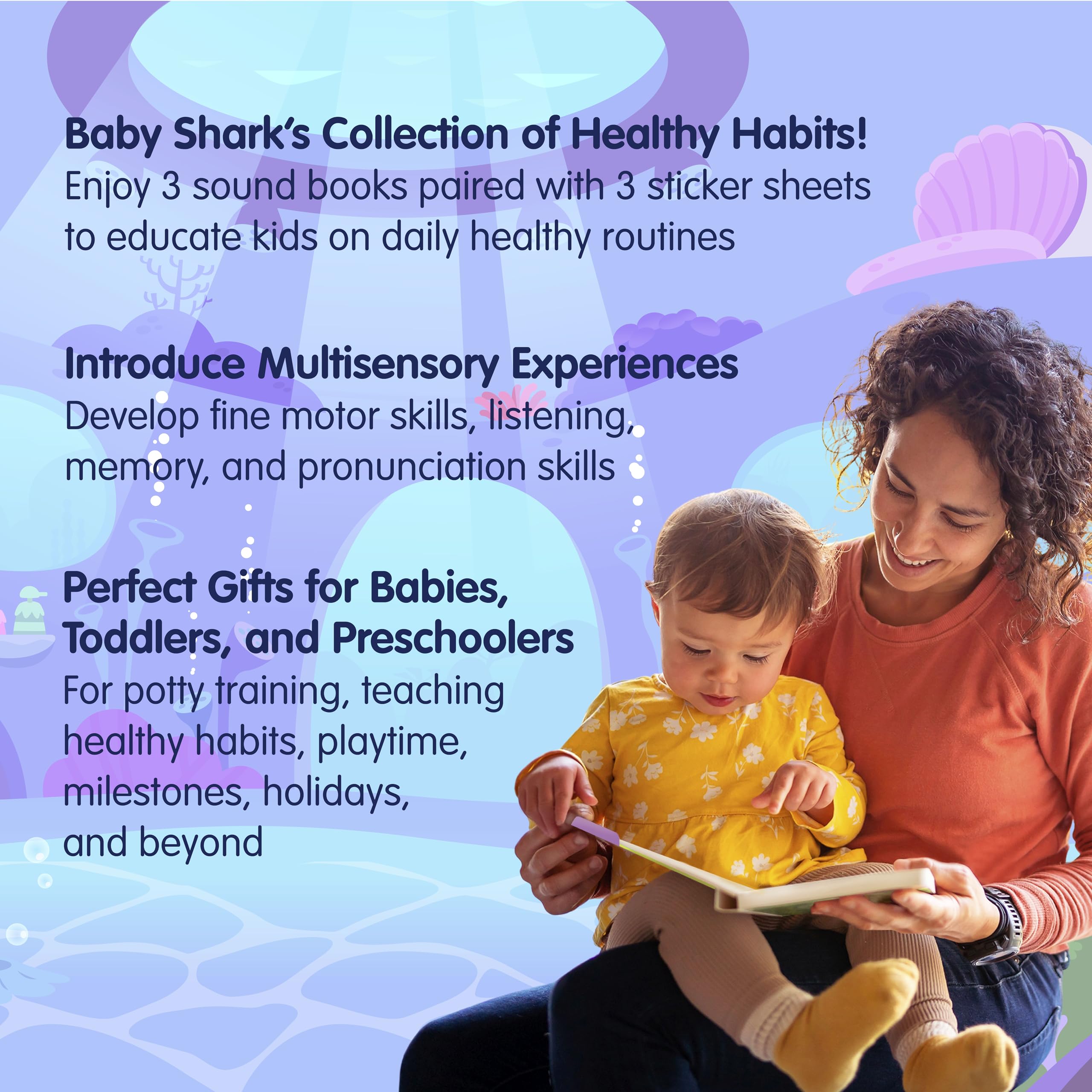 Pinkfong Baby Shark bath-time scene emphasizes learning during daily routines.