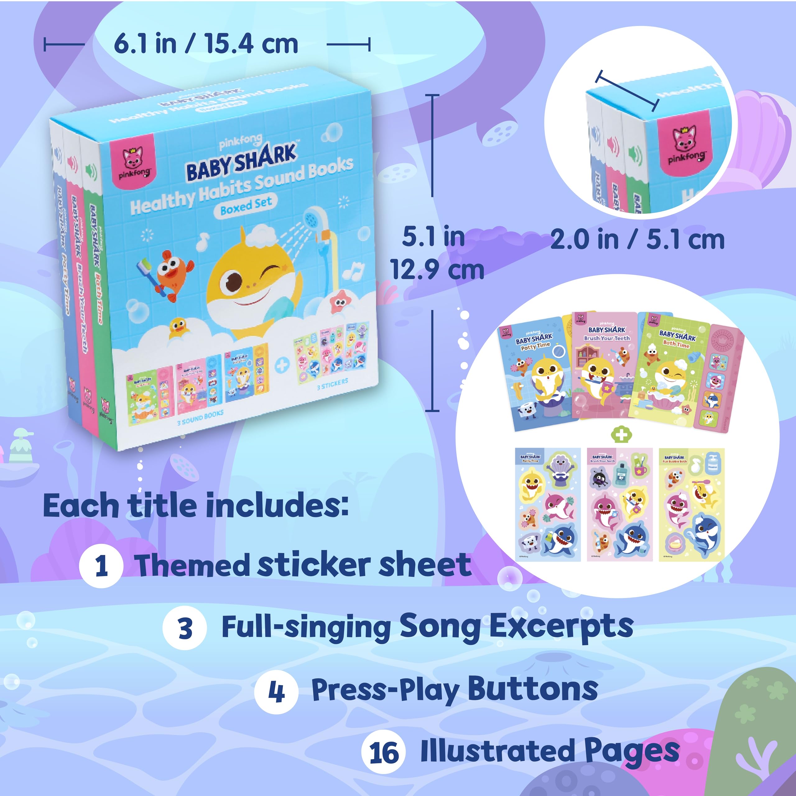 Pinkfong Baby Shark buttons close-up highlights easy-to-press icons for motor practice.