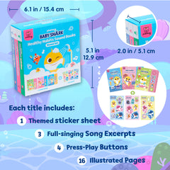 Pinkfong Baby Shark buttons close-up highlights easy-to-press icons for motor practice.