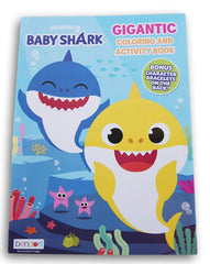 Pinkfong Baby Shark Gigantic Coloring Book cover with vibrant ocean scenes for imaginative play