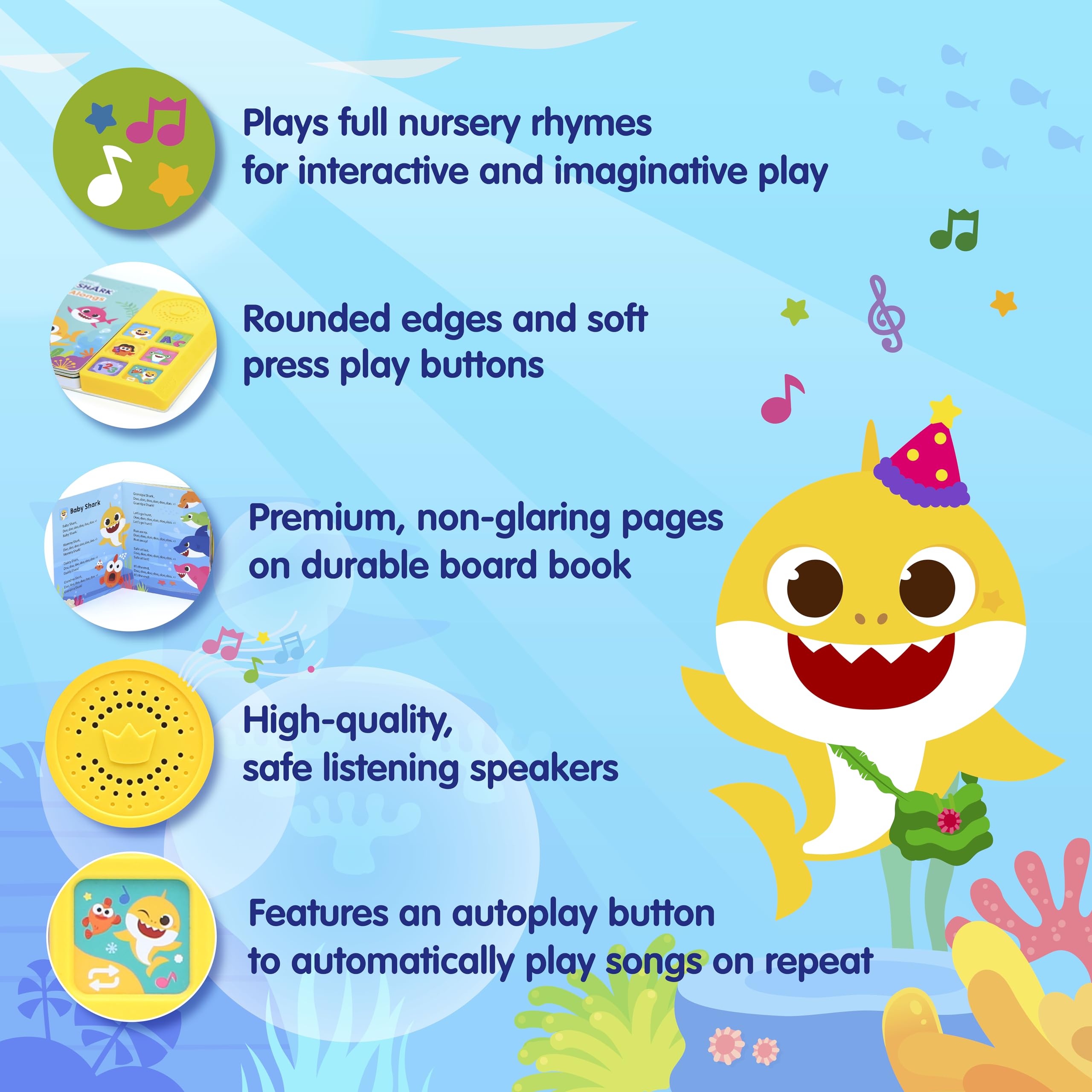 Pinkfong Baby Shark Sing-Alongs full-songs feature five songs for engaging family sing-alongs