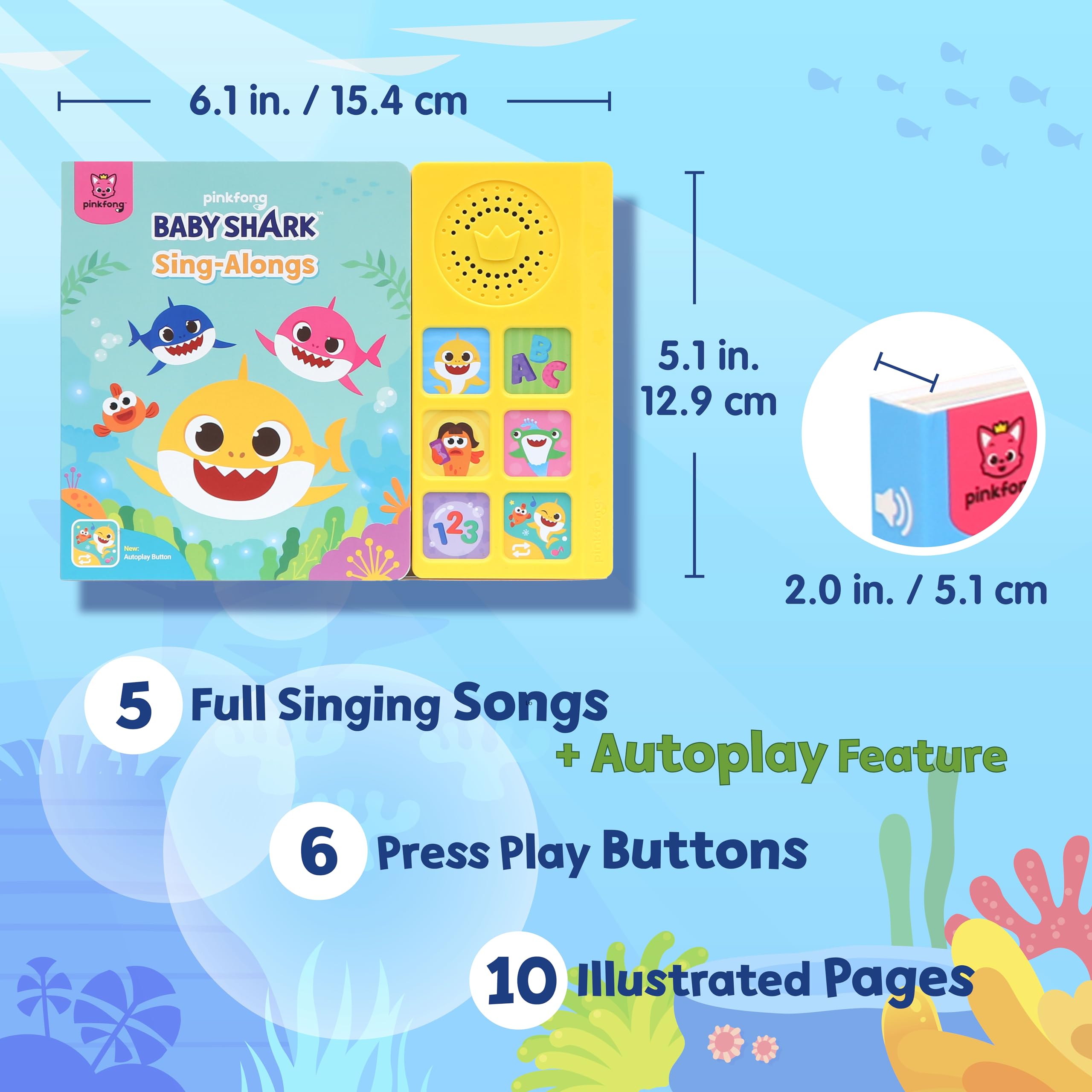 Pinkfong Baby Shark Sing-Alongs interactive-buttons highlight sound play that supports active listening skills