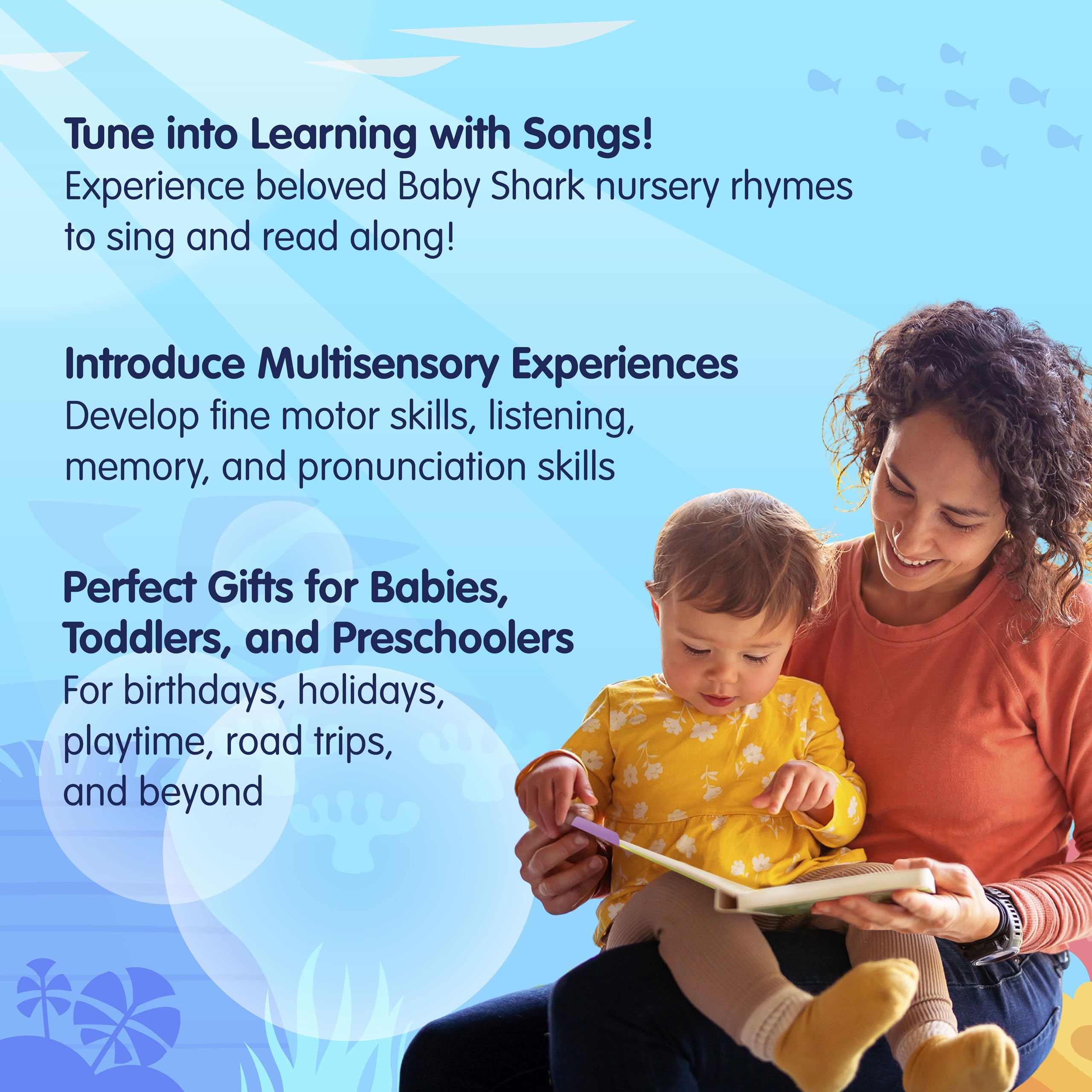 Pinkfong Baby Shark Sing-Alongs lyrics-pages show colorful pages that promote early literacy