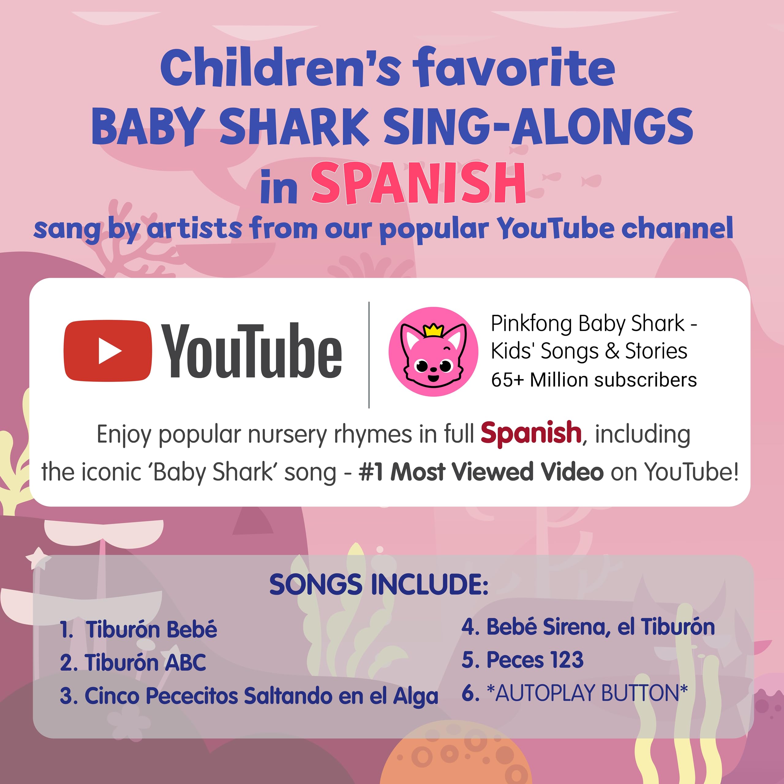 Pinkfong Baby Shark autoplay feature for seamless rhythmic sing-alongs.