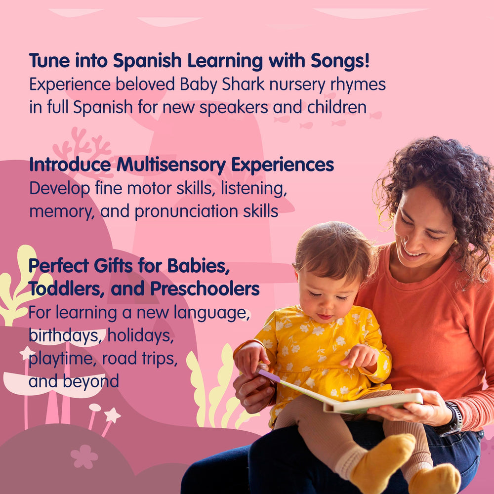 Pinkfong Baby Shark illustrations on pages support visual learning and storytelling.