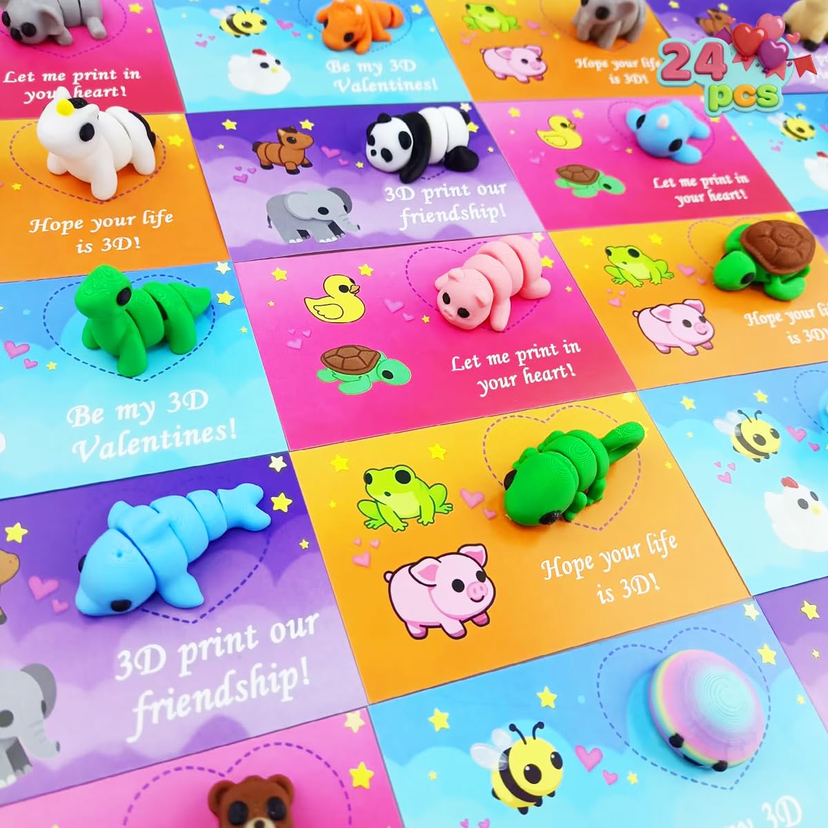 Pinkiwine 3D animal figures with movable joints for classroom valentines.