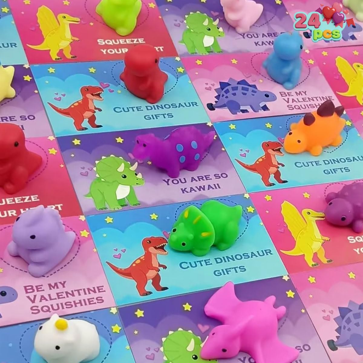 Pinkiwine dinosaur mochi squishy toy set, vibrant colors for classroom prizes.
