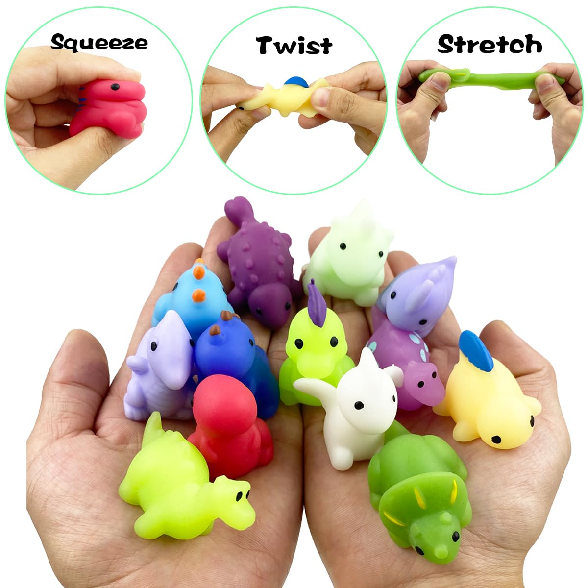 Pinkiwine dinosaur squishies closeup, soft texture shown for tactile play.