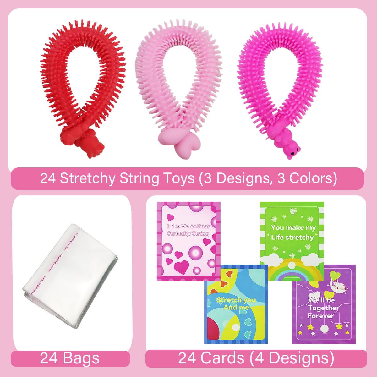 Pinkiwine heart stretchy string toy provides colorful tactile play for kids