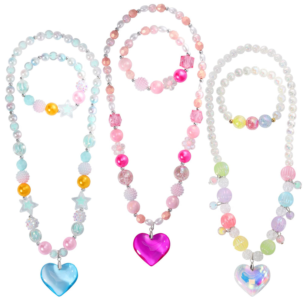 PinkSheep beads necklace with heart pendant for kids, perfect dress-up accessory.