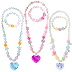 PinkSheep beads necklace with heart pendant for kids, perfect dress-up accessory.