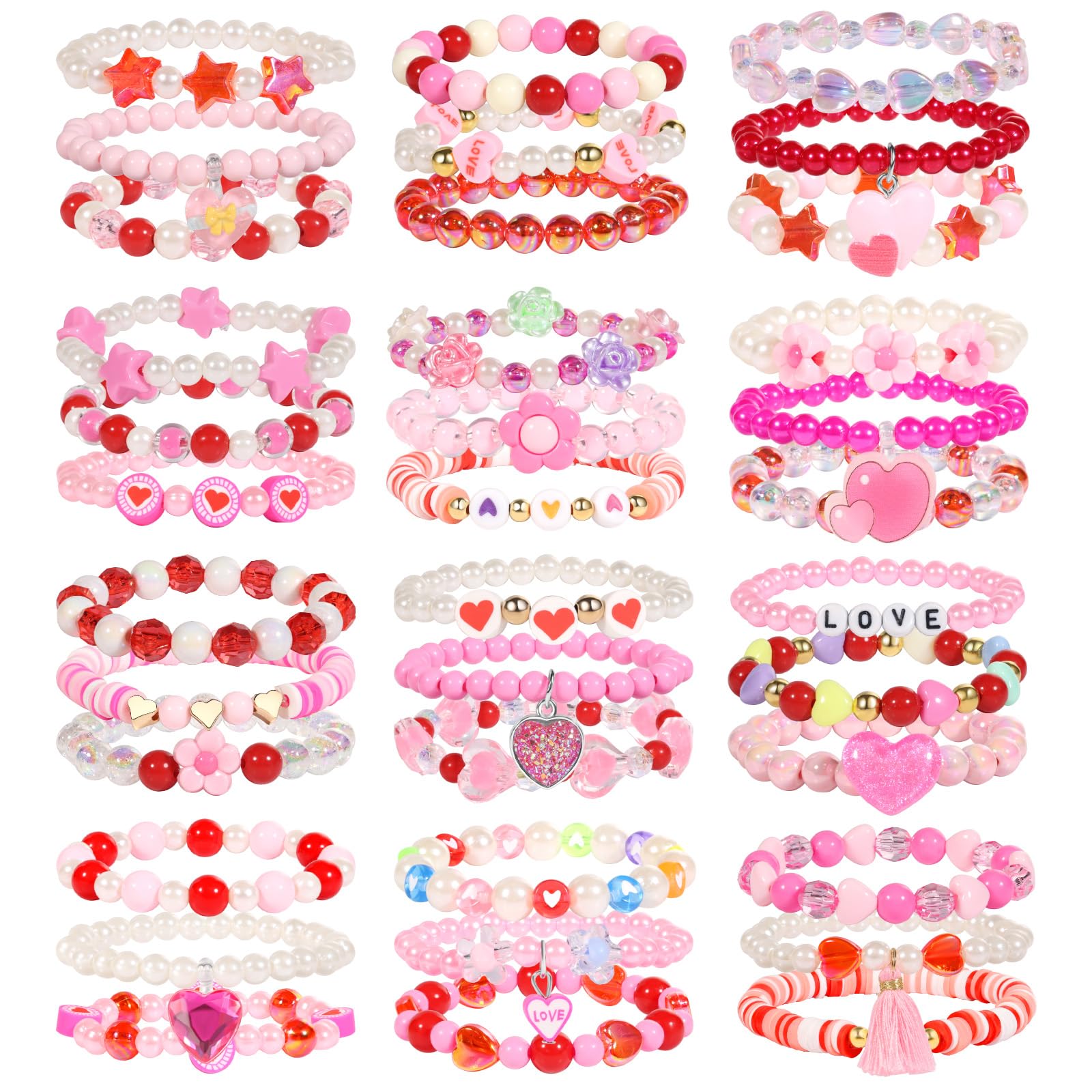 PinkSheep 36-piece bracelet set with colorful themes for girls' dress-up.