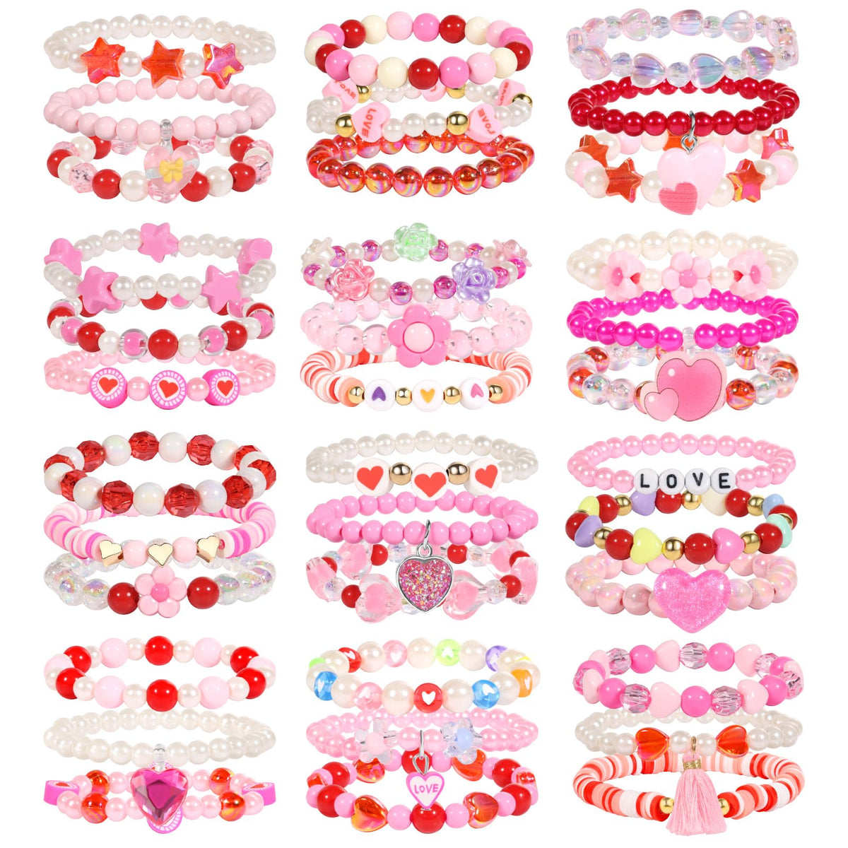 PinkSheep 36-piece bracelet set with colorful themes for girls' dress-up.