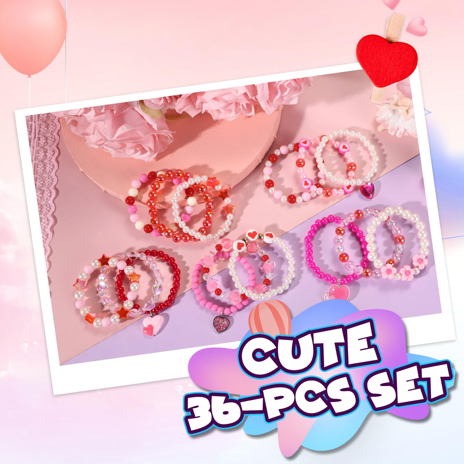 PinkSheep pink-heart accents bracelets add cute touches to outfits.