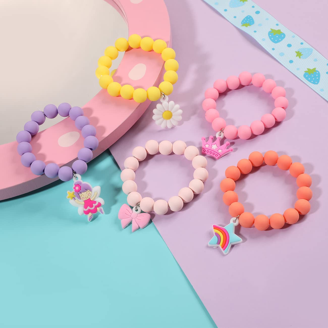 PinkSheep bunny charm bracelet with stretch fit for easy wear