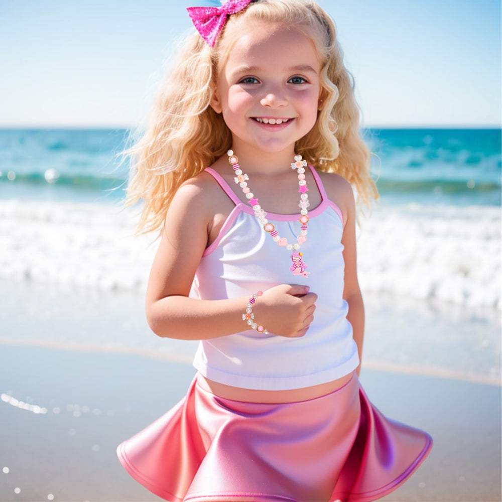 PinkSheep Kids Classic large-bead unicorn design necklace, bright and playful for dress-up.