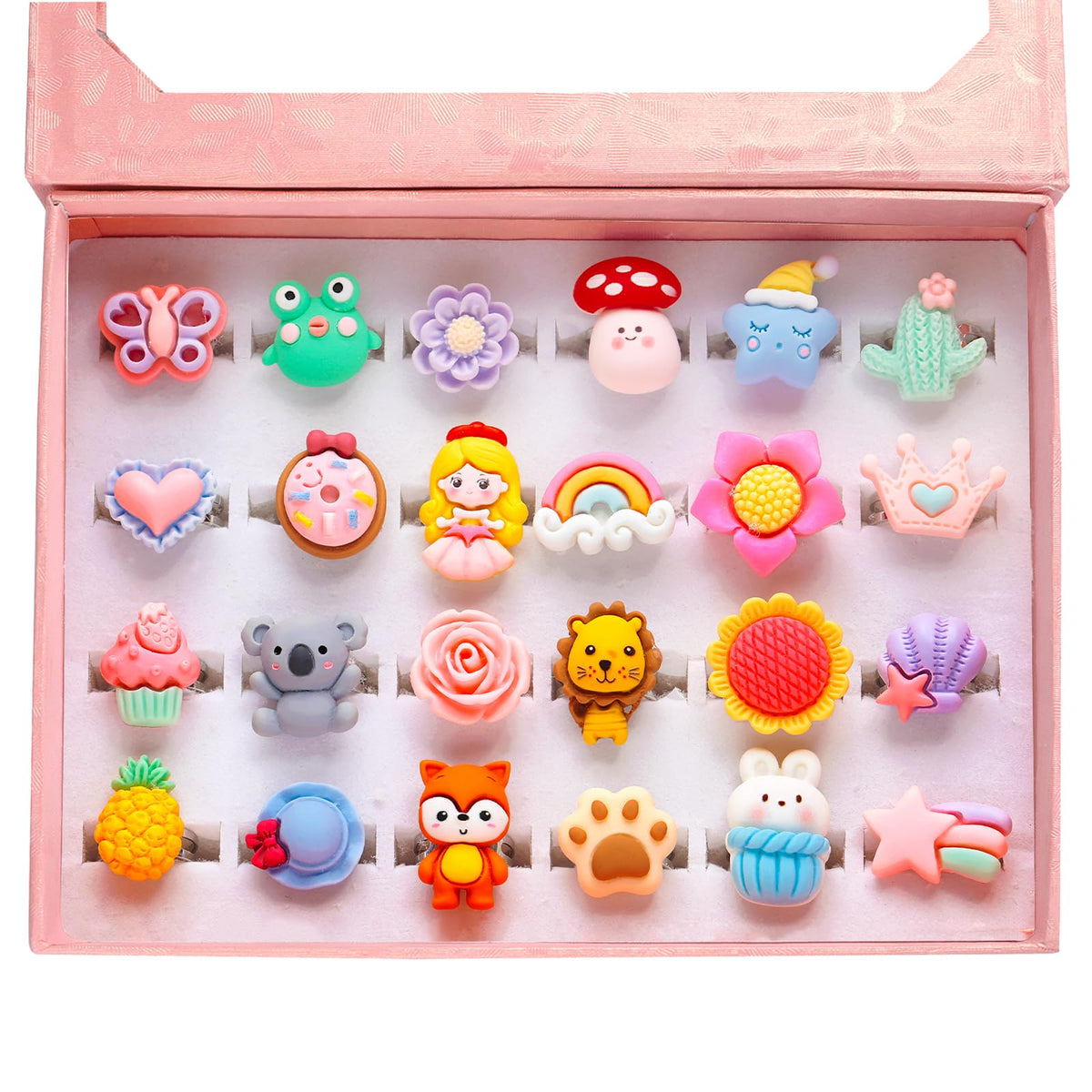 PinkSheep little girl jewel rings in gift box for pretend play and gift-ready presentation.