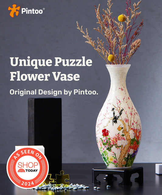 160-piece construction of Pintoo vase forms a sculptural decor piece