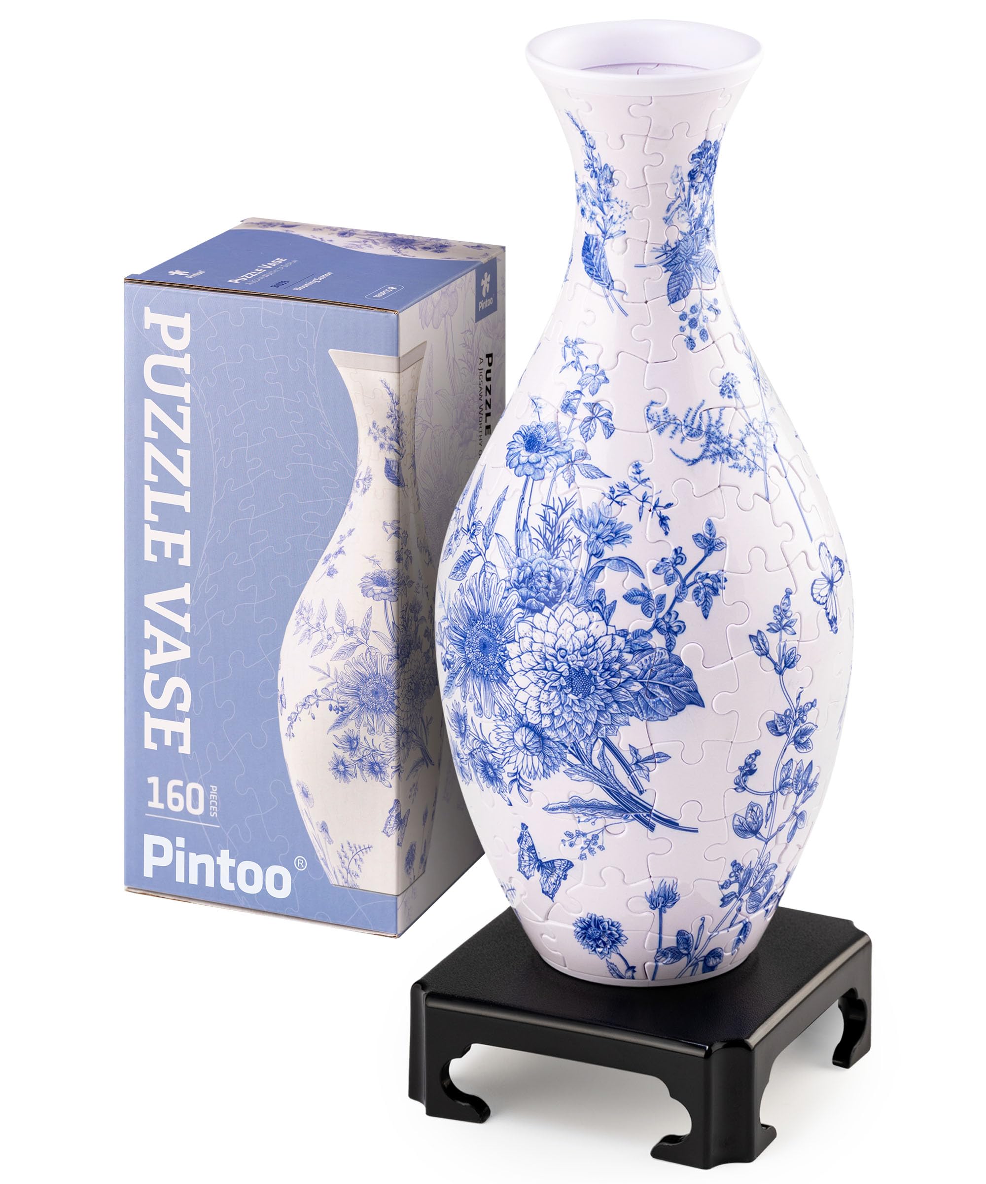 Pintoo 3D puzzle vase assembly shows a unique decorative centerpiece.