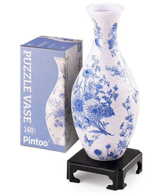 Pintoo 3D puzzle vase assembly shows a unique decorative centerpiece.
