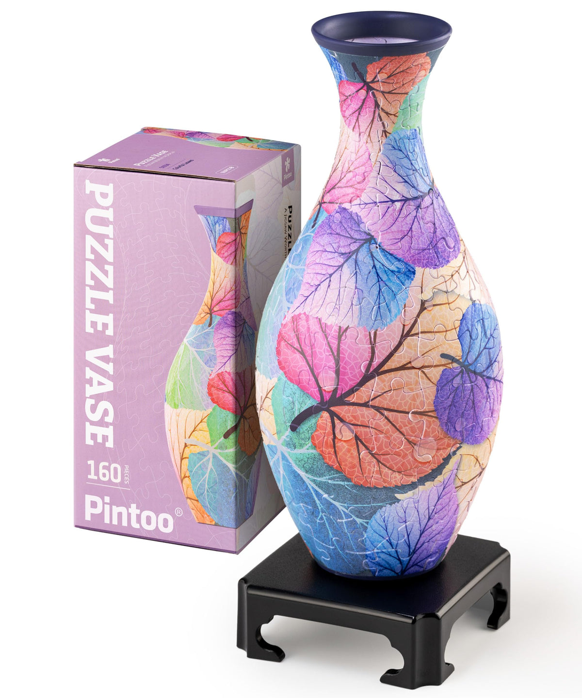 Pintoo 3D puzzle vase with colorful leaves front enhances any room.