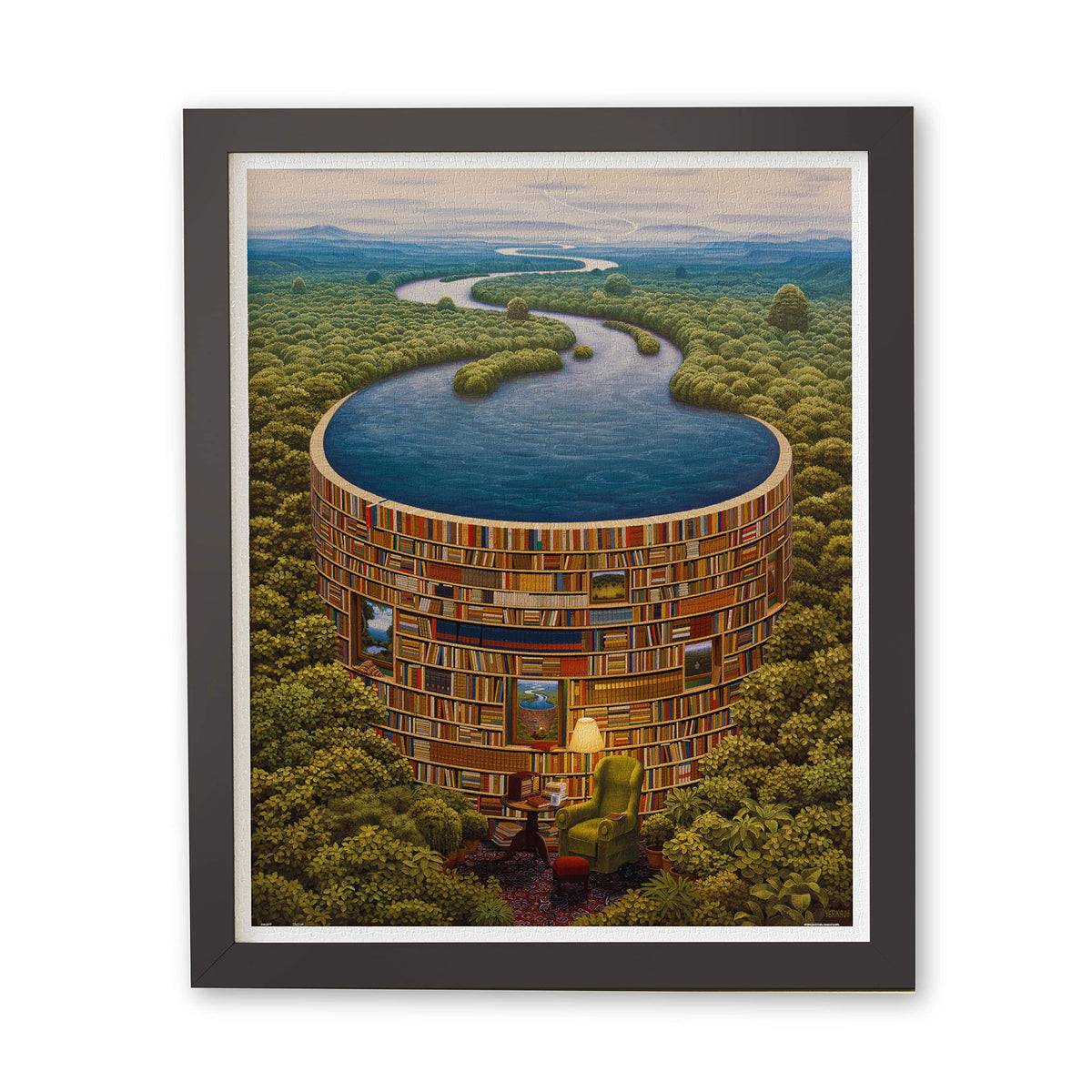 Pintoo Jacek Yerka Bibliodame 2000-piece puzzle layout for immersive family puzzling.