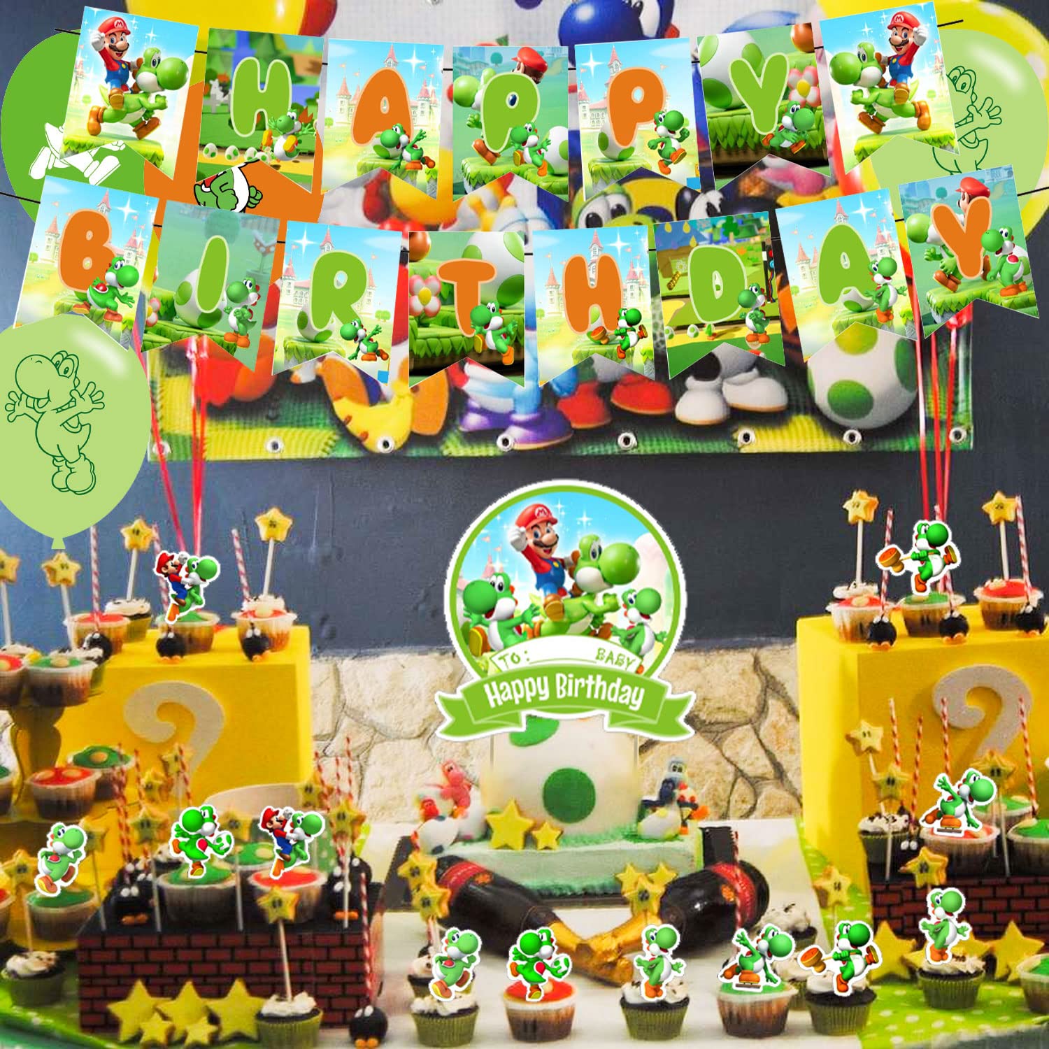 PINUO Yoshi 12 cupcake toppers to dress up desserts and snacks.