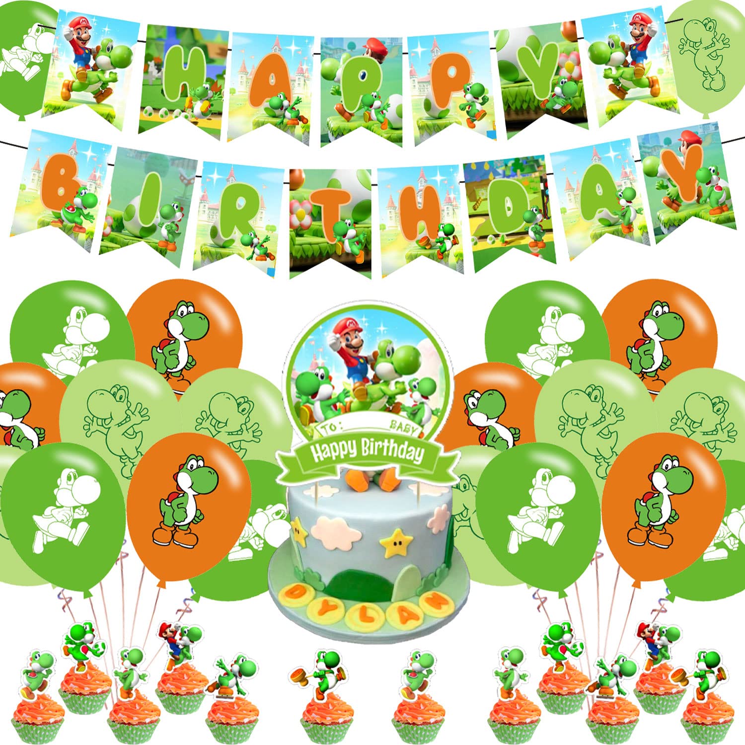 PINUO Yoshi banner creates a festive photo backdrop for your party.