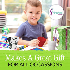 Pinwheel Crafts child painting pot detail with critter designs.