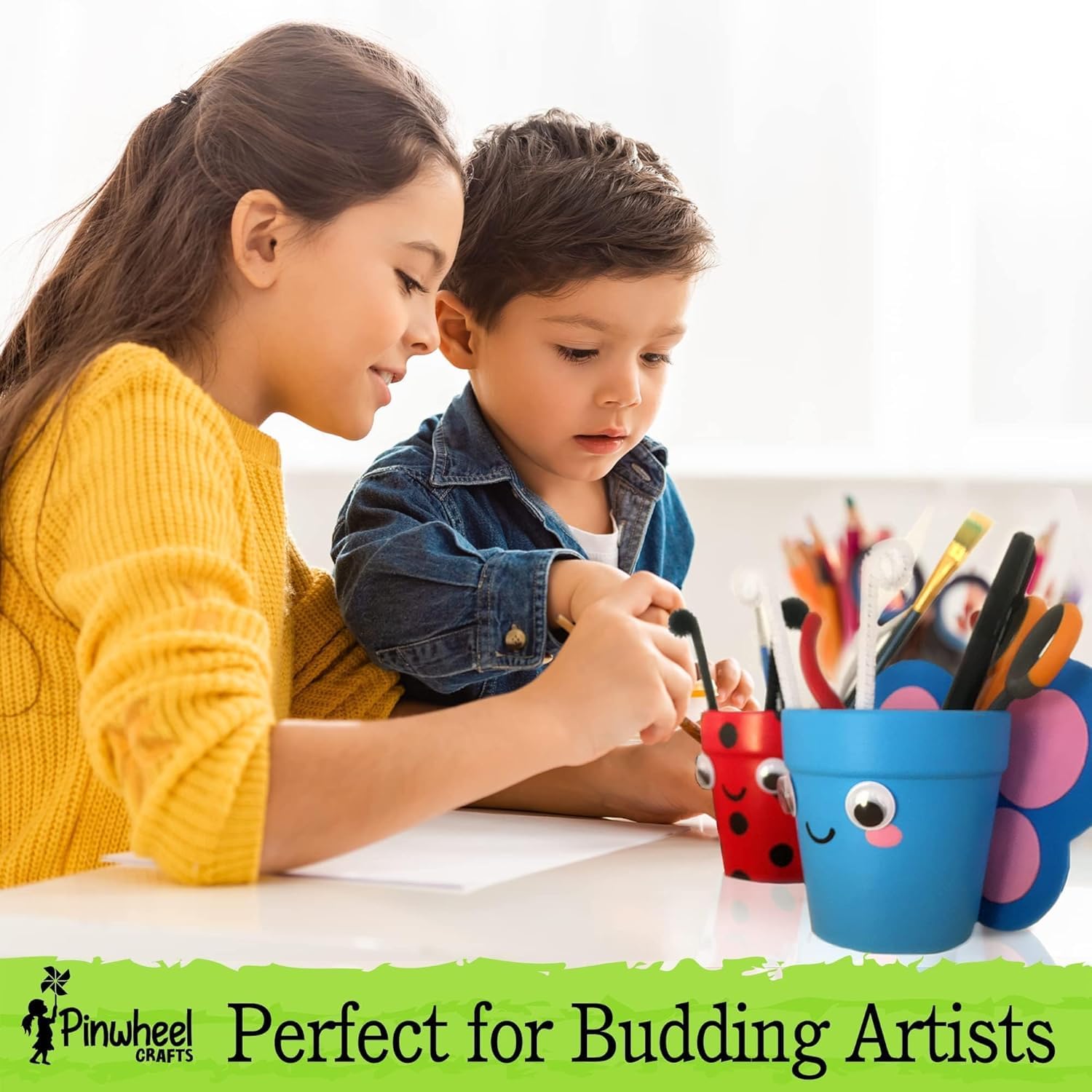 Pinwheel Crafts colorful paints close-up for bright designs.