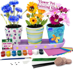 Pinwheel Crafts flower pot painting kit front view for kids' creative project.
