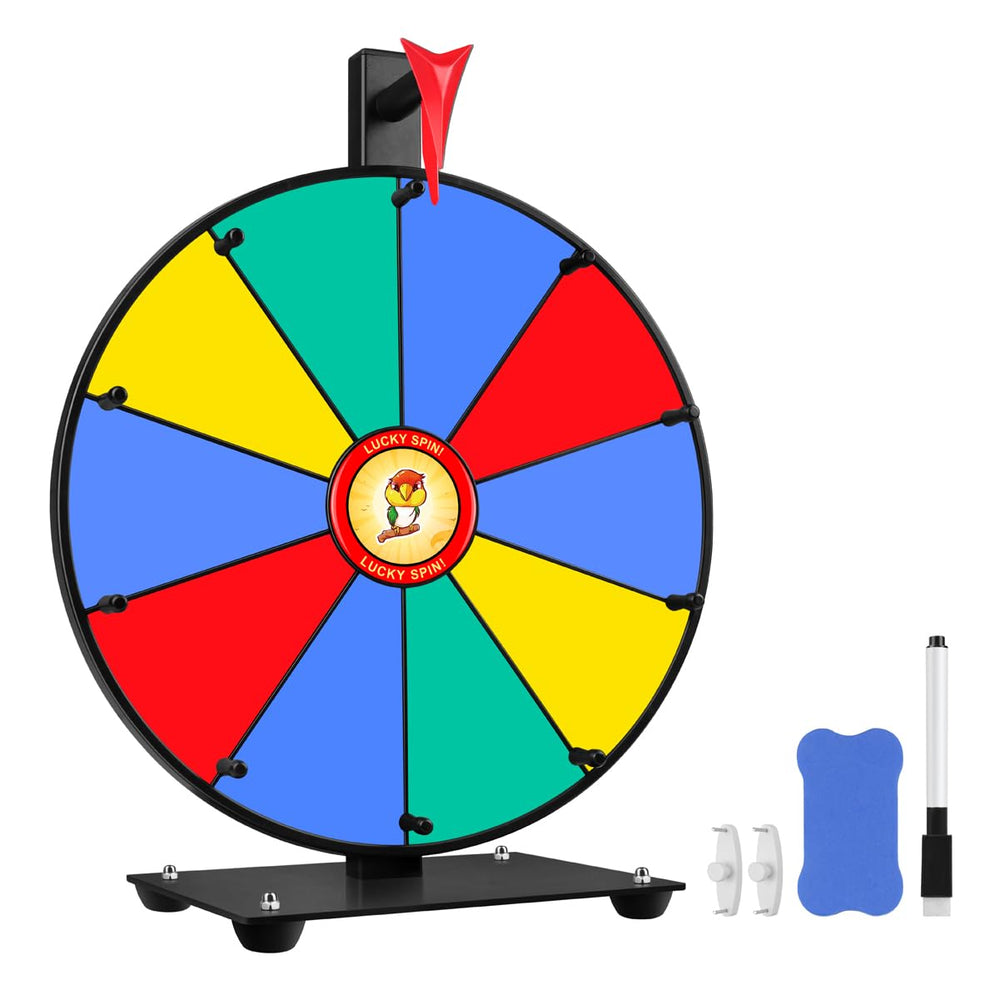 Pionites prize wheel 12in dry-erase surface for quick on-site customization.