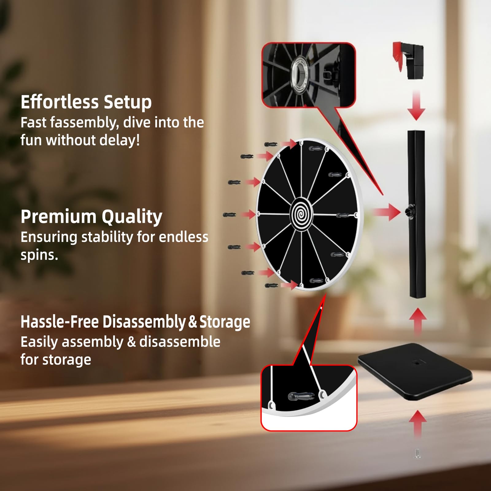 Pionites wheel base provides solid stability on any surface.